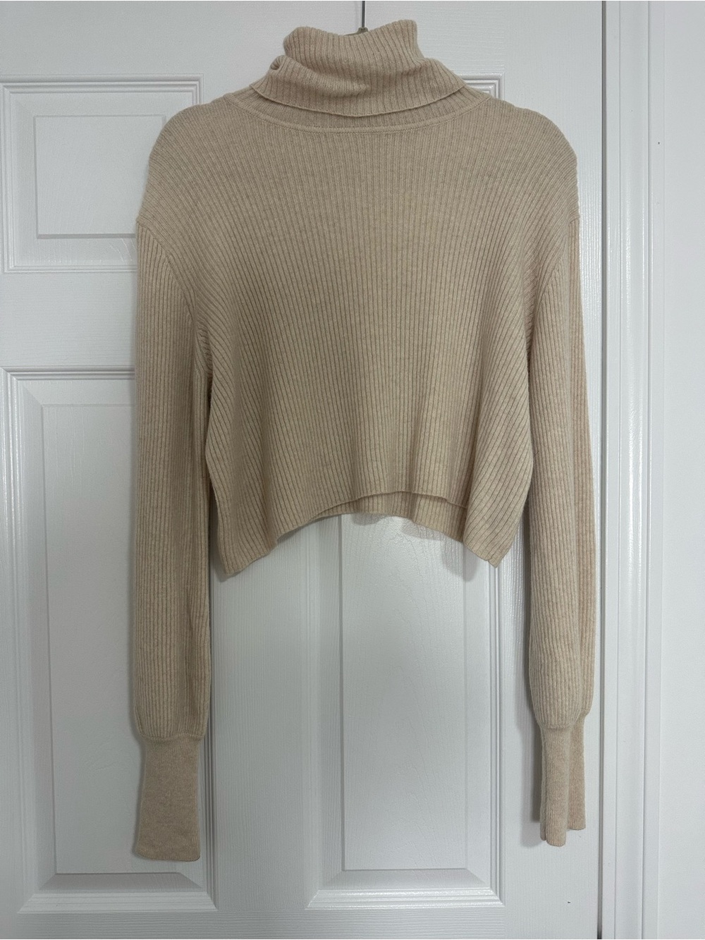 Reformation Louisa Cropped Ribbed Cashmere Turtleneck Sweater - Cream